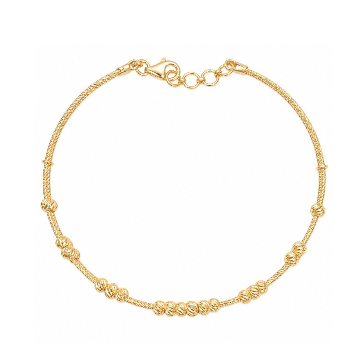 22ct Yellow Gold Double Row Beaded Bracelet Diamond Cut Bead Clusters