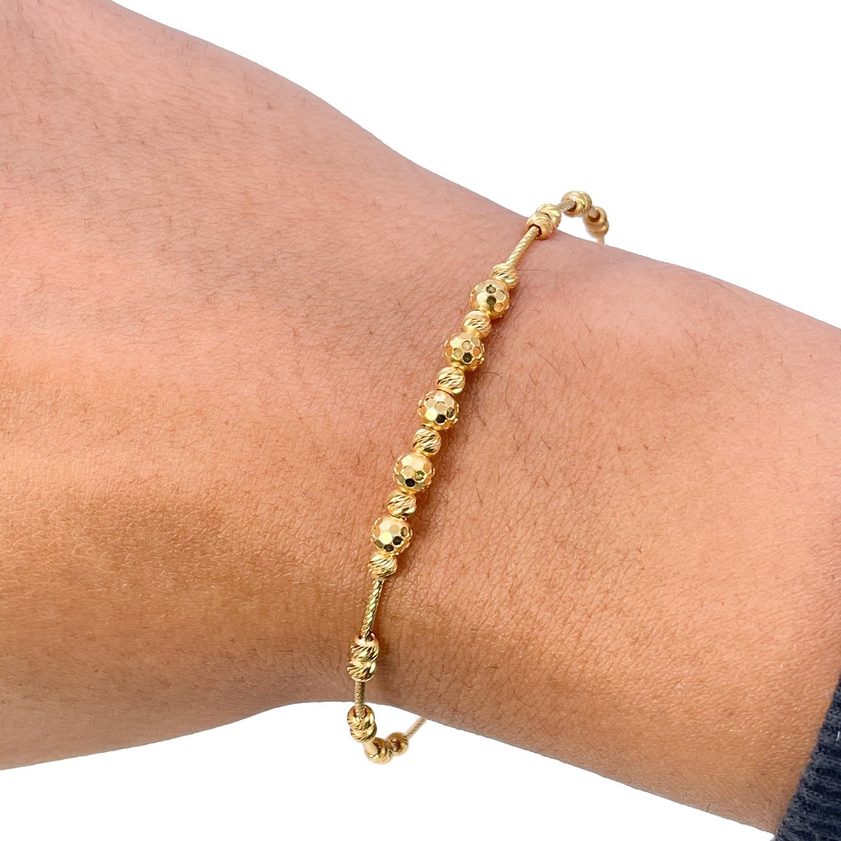 22ct Yellow Gold Beaded Bracelet Diamond Cut Bead Cluster Twisted Wire
