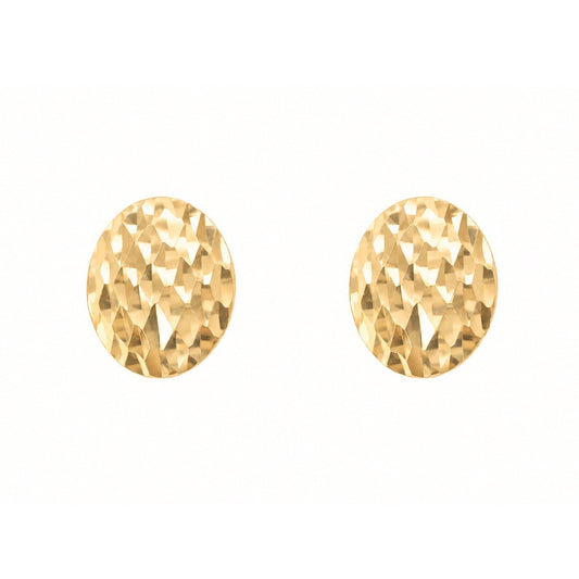 22ct Yellow Gold Diamond Cut Oval Stud Earrings Textured Dome