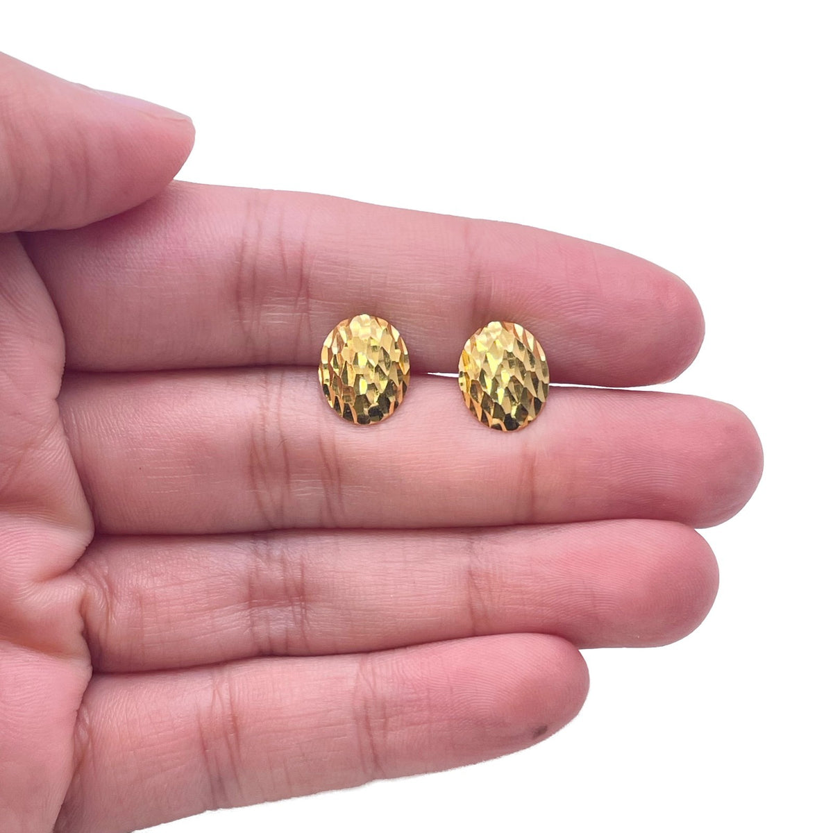 22ct Yellow Gold Diamond Cut Oval Stud Earrings Textured Dome