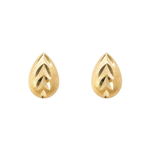 22ct Yellow Gold Diamond Cut Teardrop Stud Earrings Satin Finish