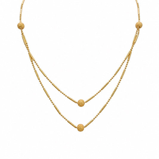 22ct Yellow Gold Double Row Layered Necklace Diamond Cut Textured Bead Design