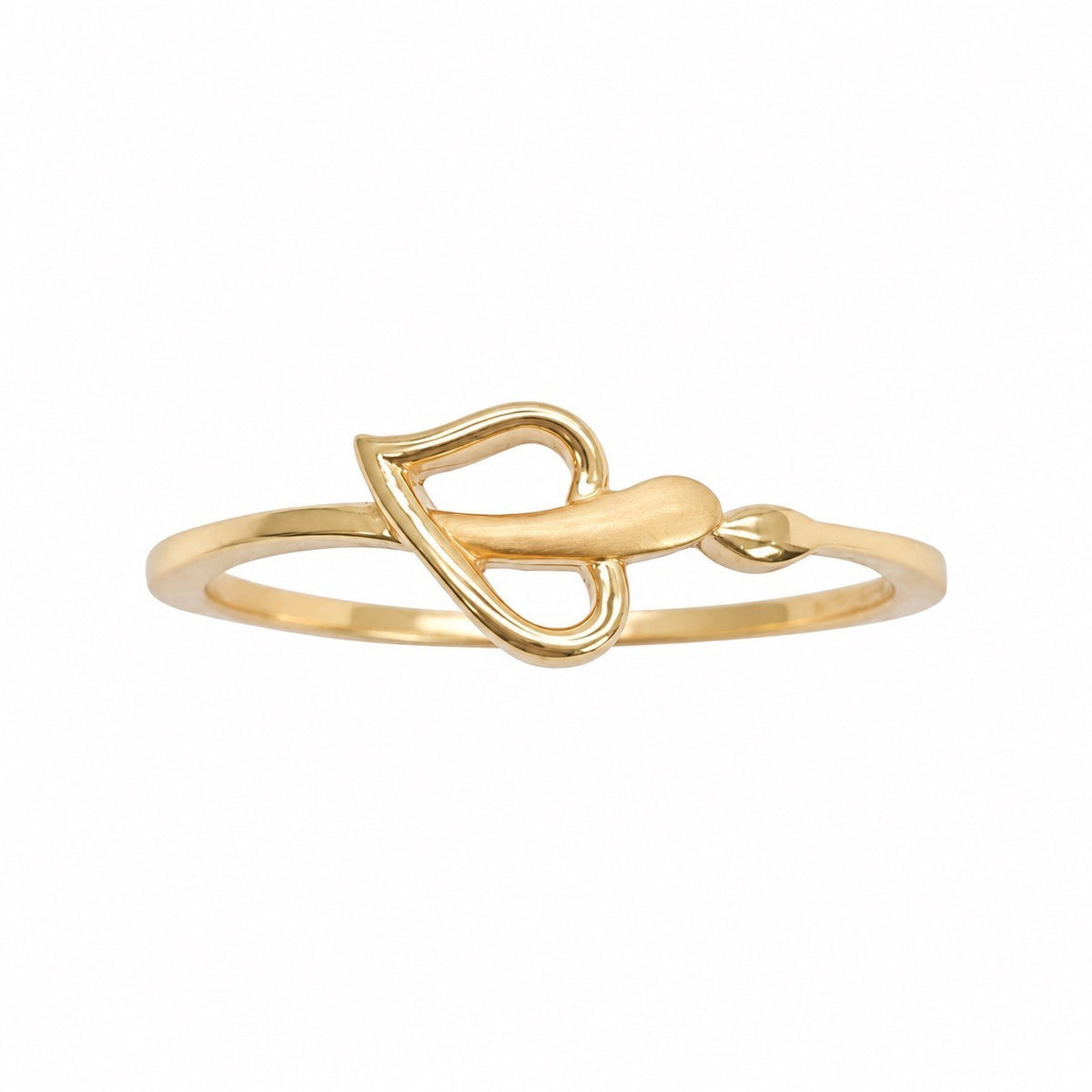 22ct Yellow Gold Open Heart Ring Matte & Polished Finish Detail
