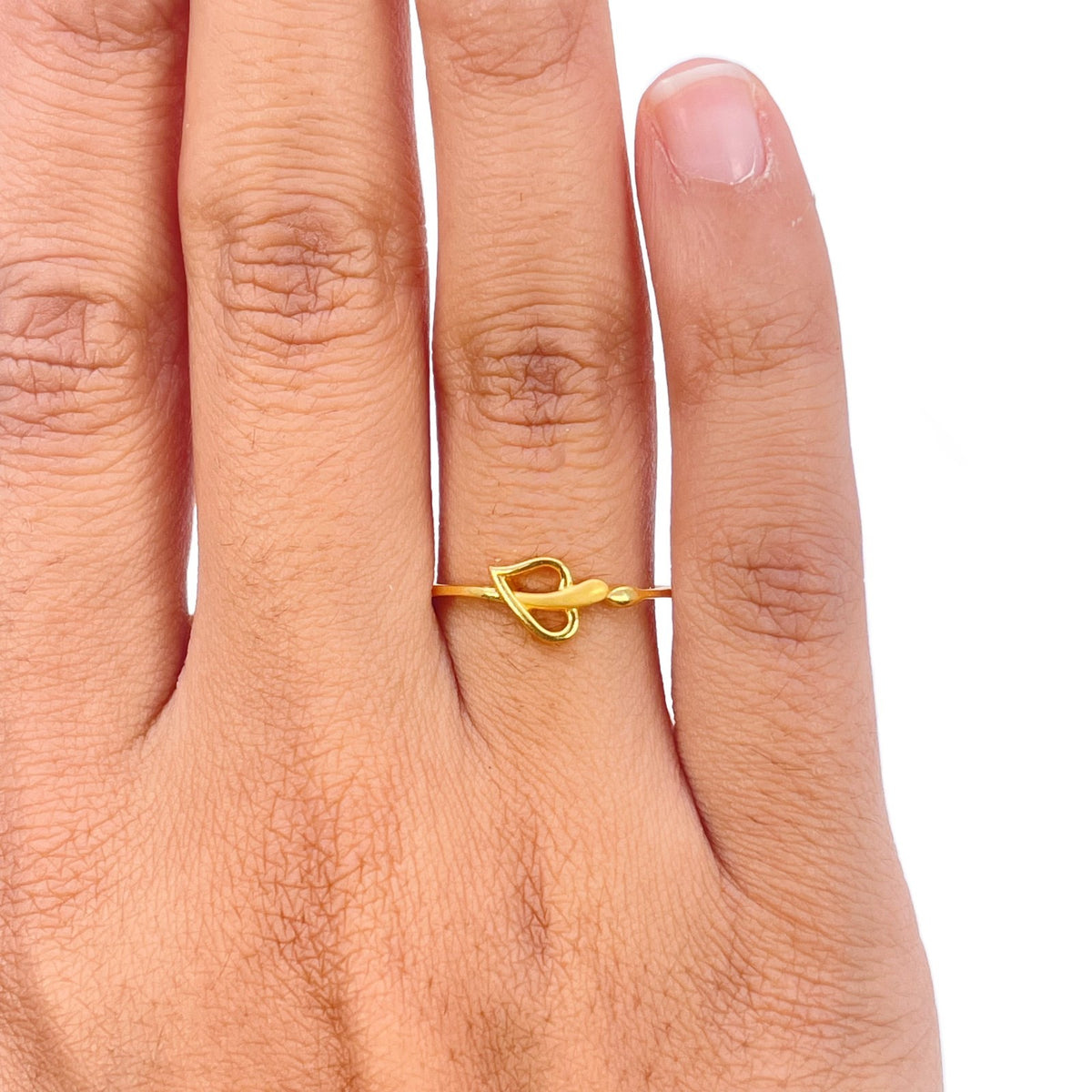 22ct Yellow Gold Open Heart Ring Matte & Polished Finish Detail