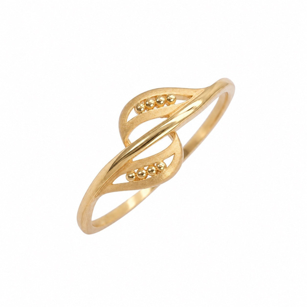 22ct Yellow Gold Crossover Leaf Ring Matte Finish Bead Detail