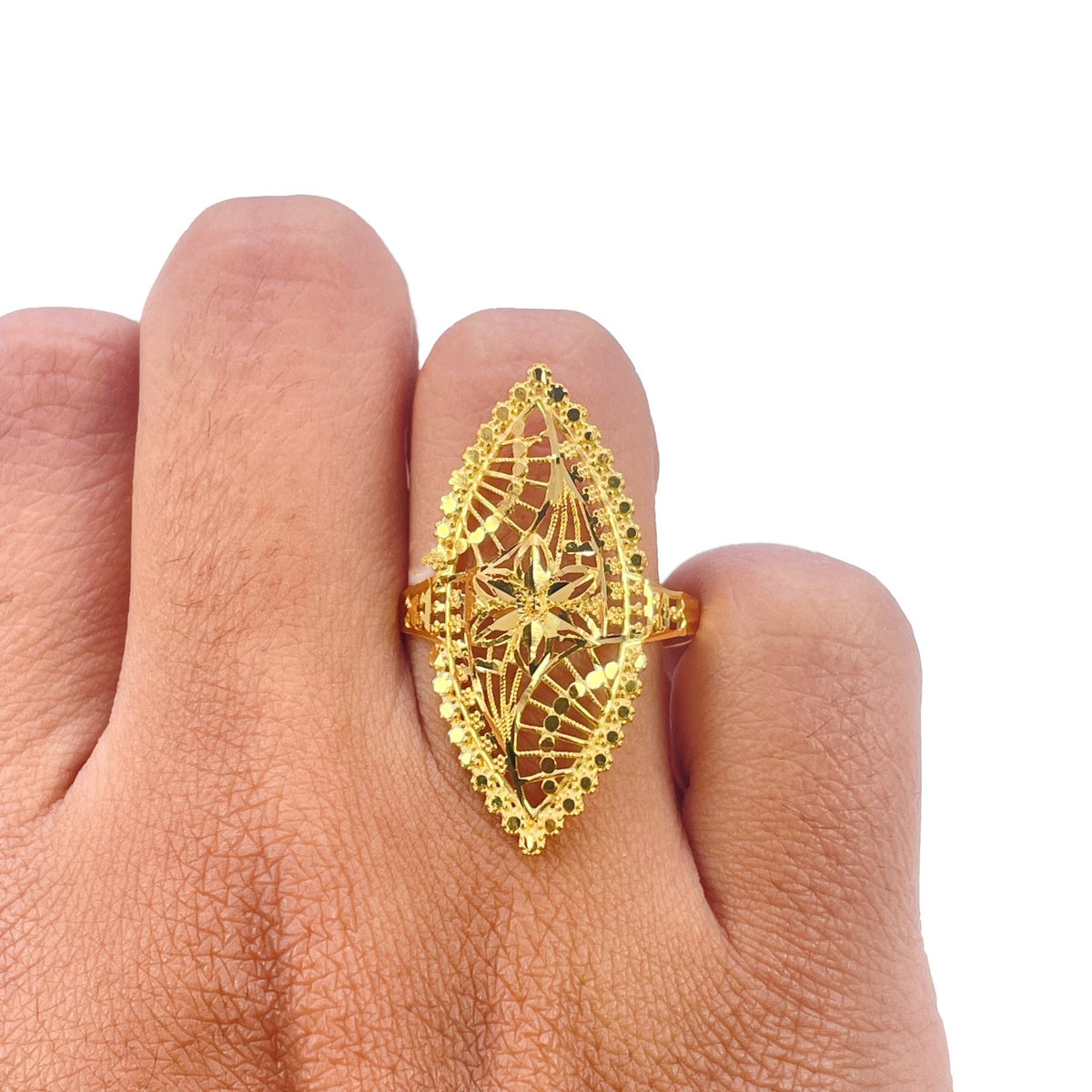 22ct Yellow Gold Marquise Filigree Ring Floral Openwork Statement