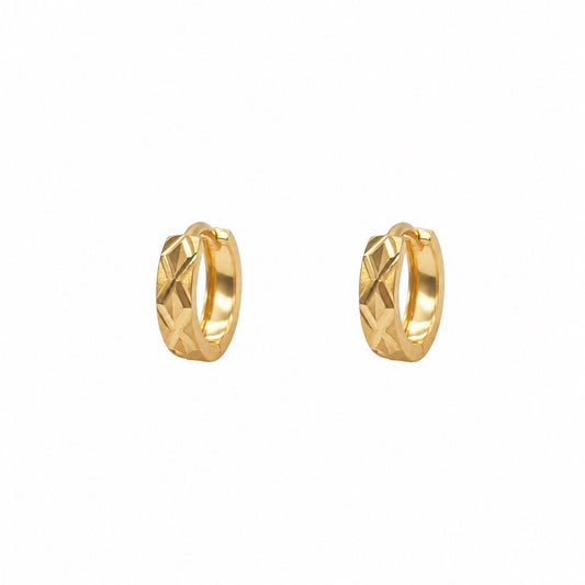 22ct Yellow Gold Patterned Huggie Hoop Earrings 8mm Kids & Adults