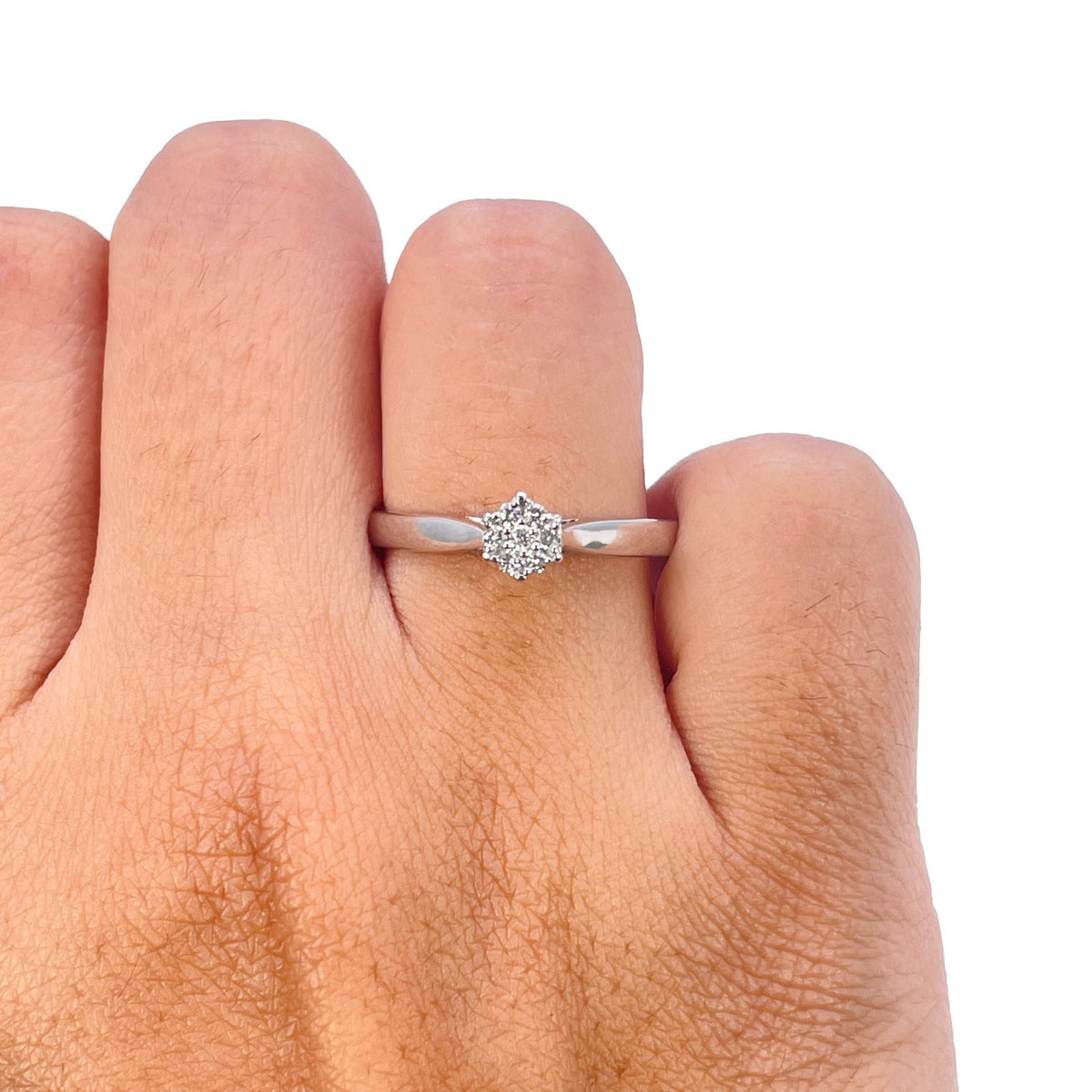 14ct White Gold Natural Diamond Cluster Ring Seven Stone Flower 0.10ct