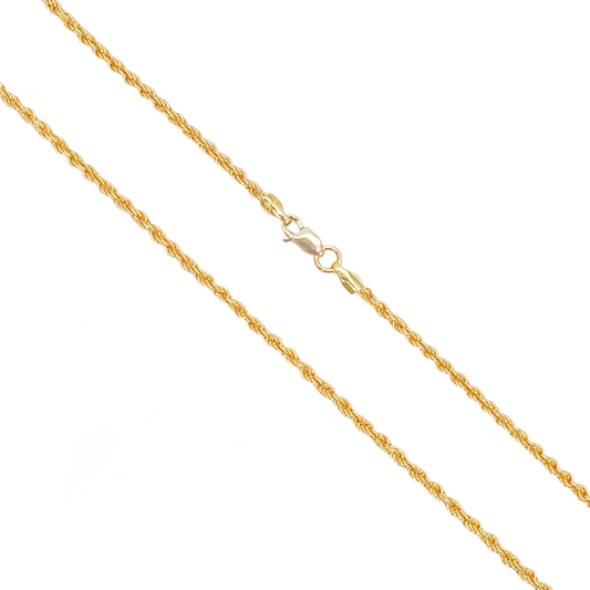 22ct Yellow Gold Lightweight Rope Chain Necklace 18 Inches 1.5mm Width