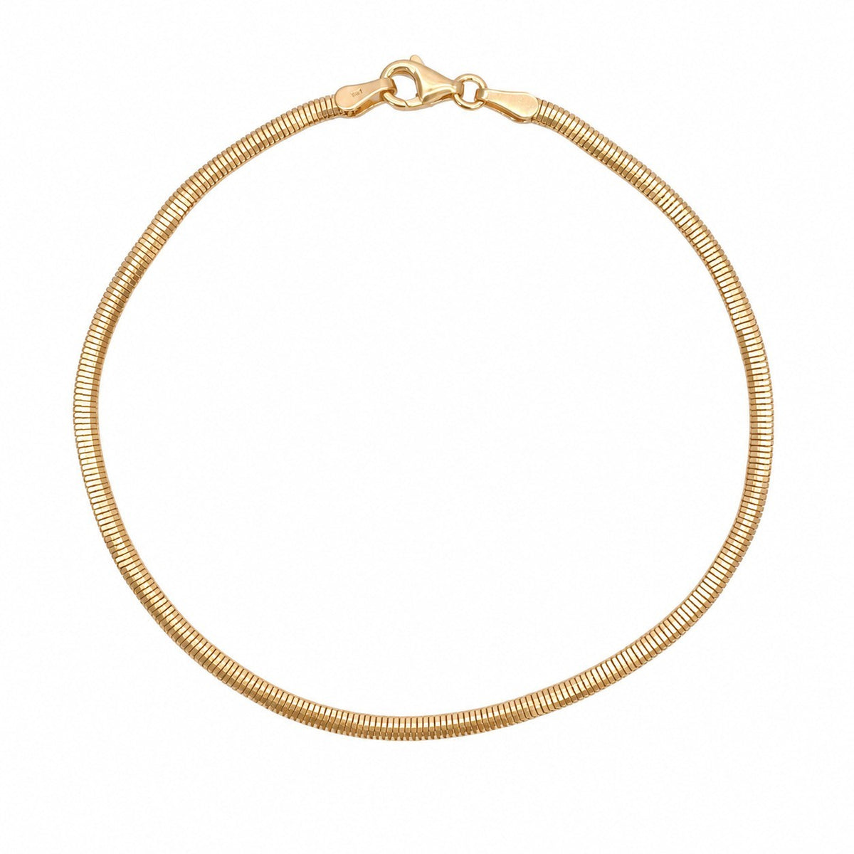 22ct yellow gold 2.2mm snake chain bracelet laid flat, full length view