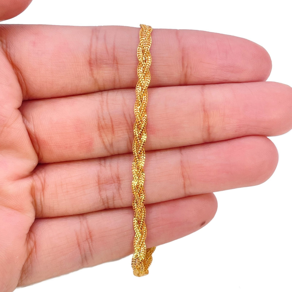 22ct Yellow Gold Braided Chain Bracelet Diamond Cut Plait 7 Inch 3mm