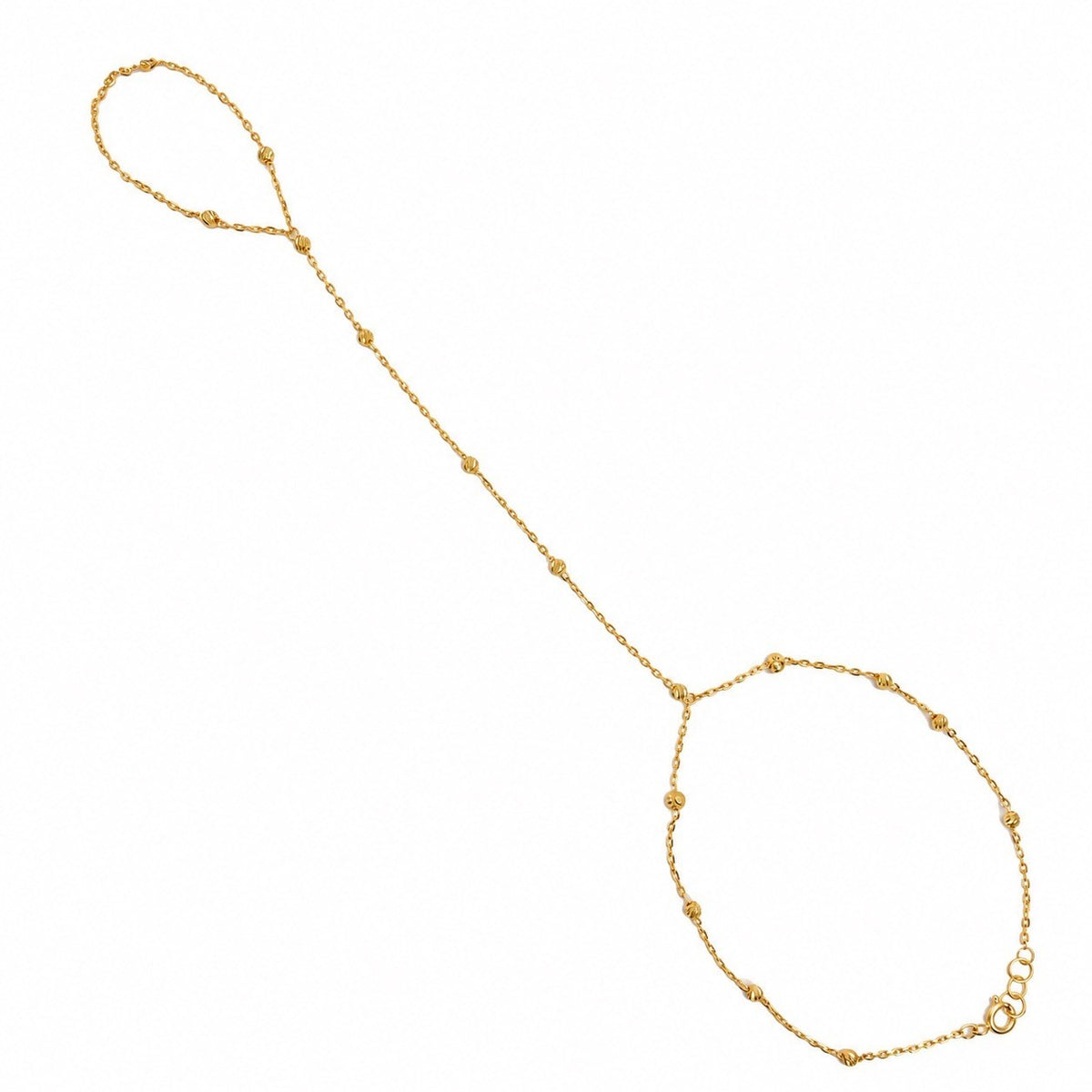 22ct Yellow Gold Hand Harness Bracelet Ring Chain Diamond Cut Bead Station