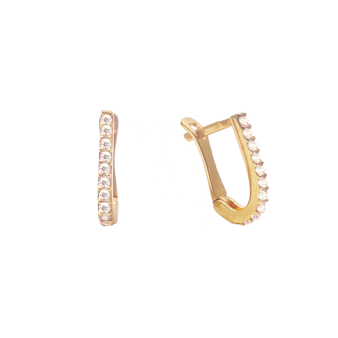 22K Yellow Gold Single Row Of Round Cubic Zirconia Hoop Earrings