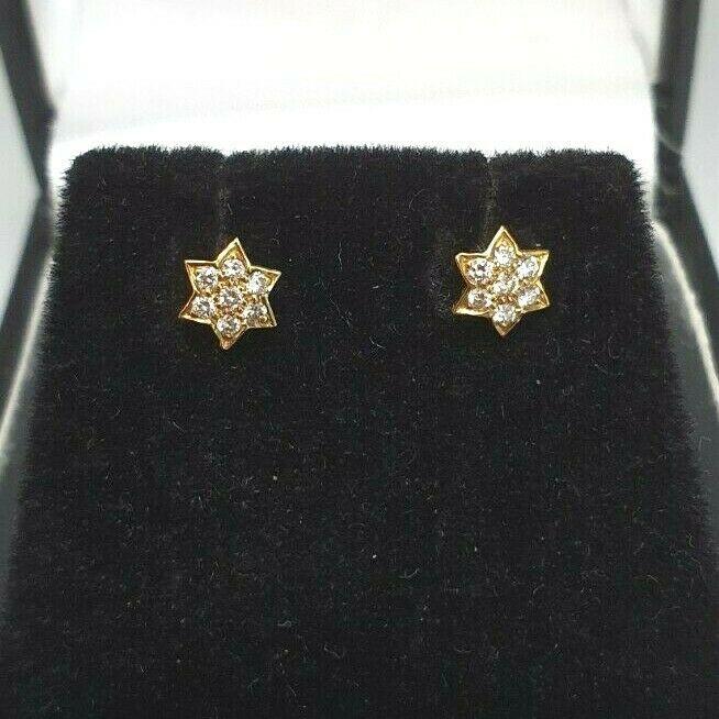 18ct Yellow gold with Round Diamonds Star Stud Earrings claw set 0.10cts