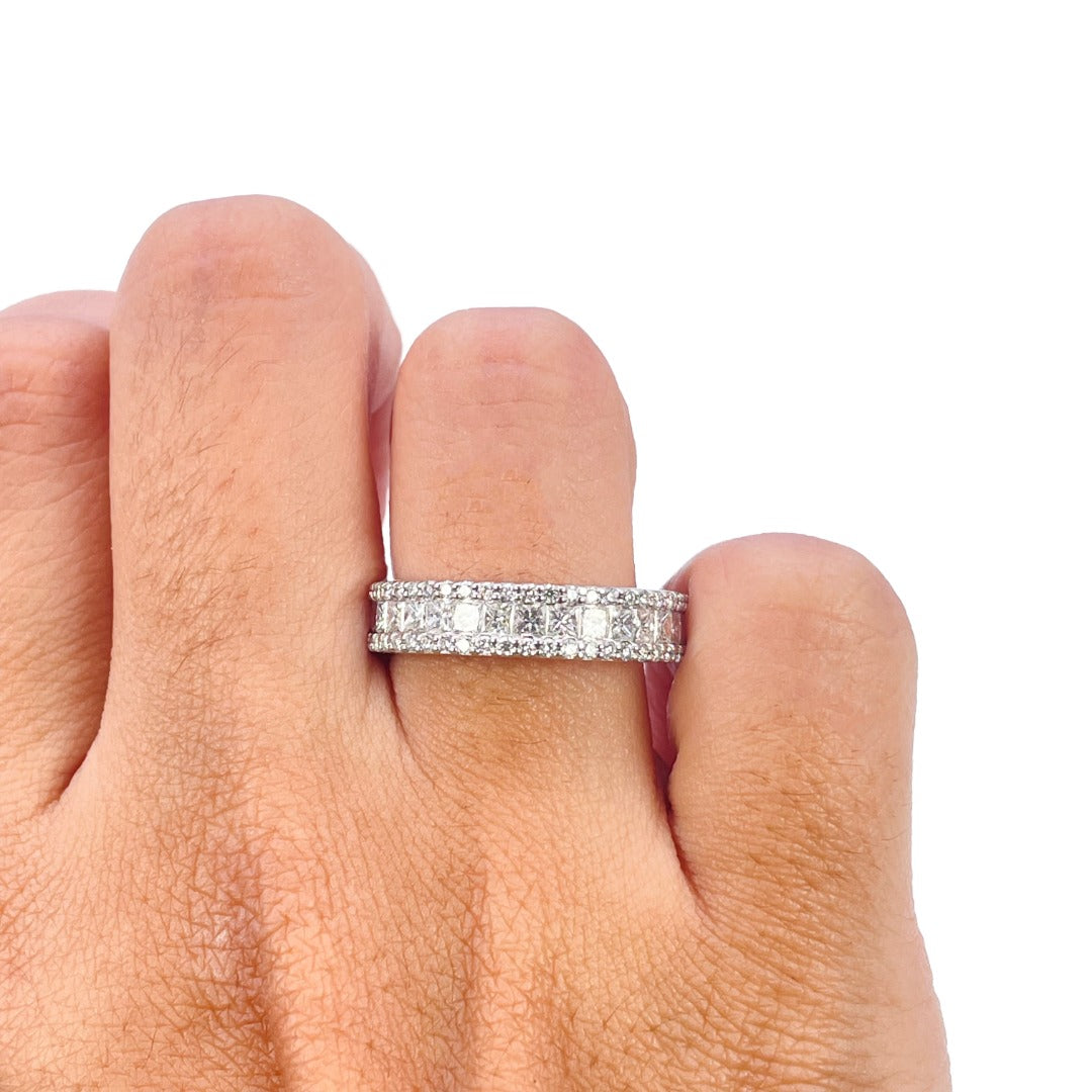 18ct White Gold Natural Princess & Round Diamond Half Eternity Band 1.20ct