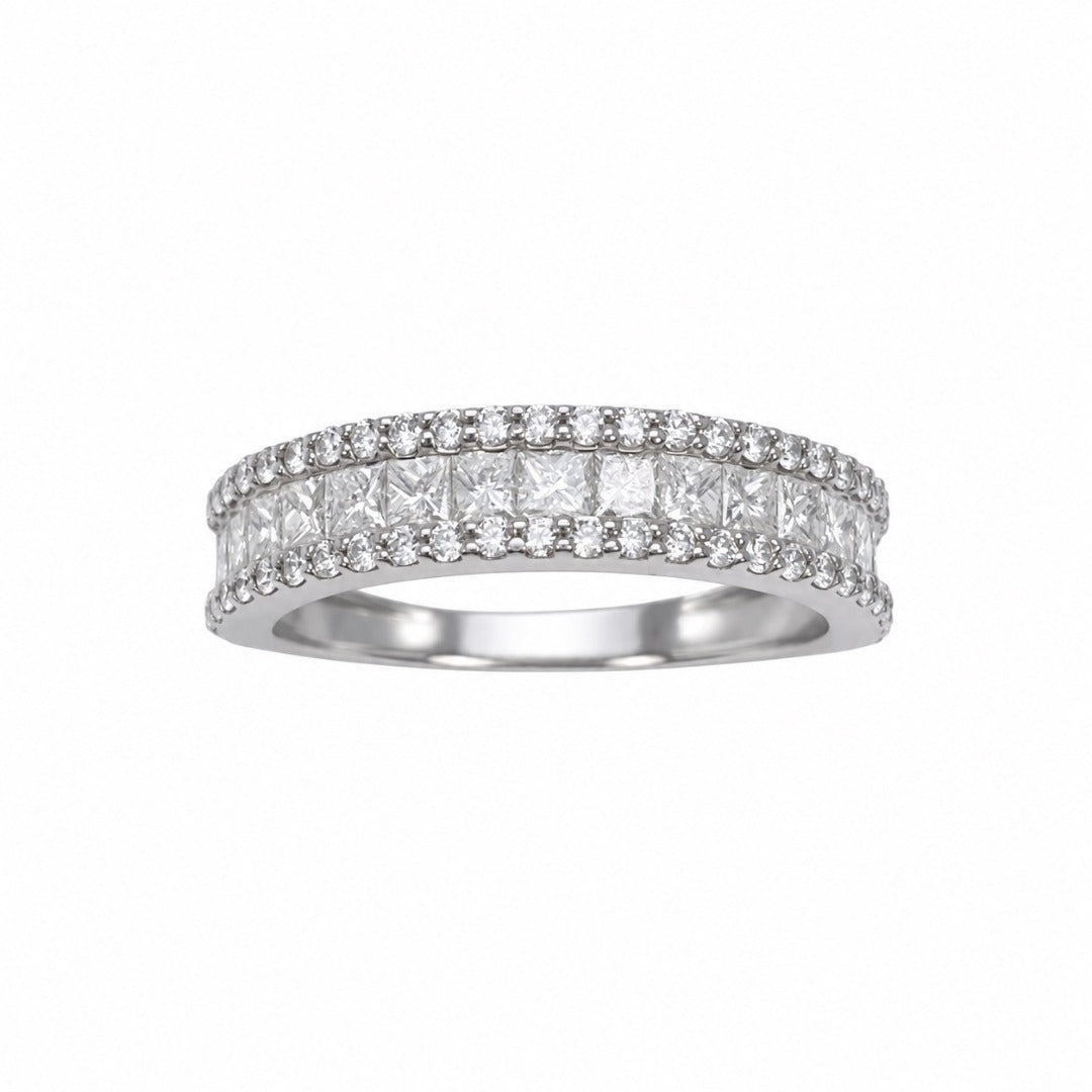 18ct White Gold Natural Princess & Round Diamond Half Eternity Band 1.20ct