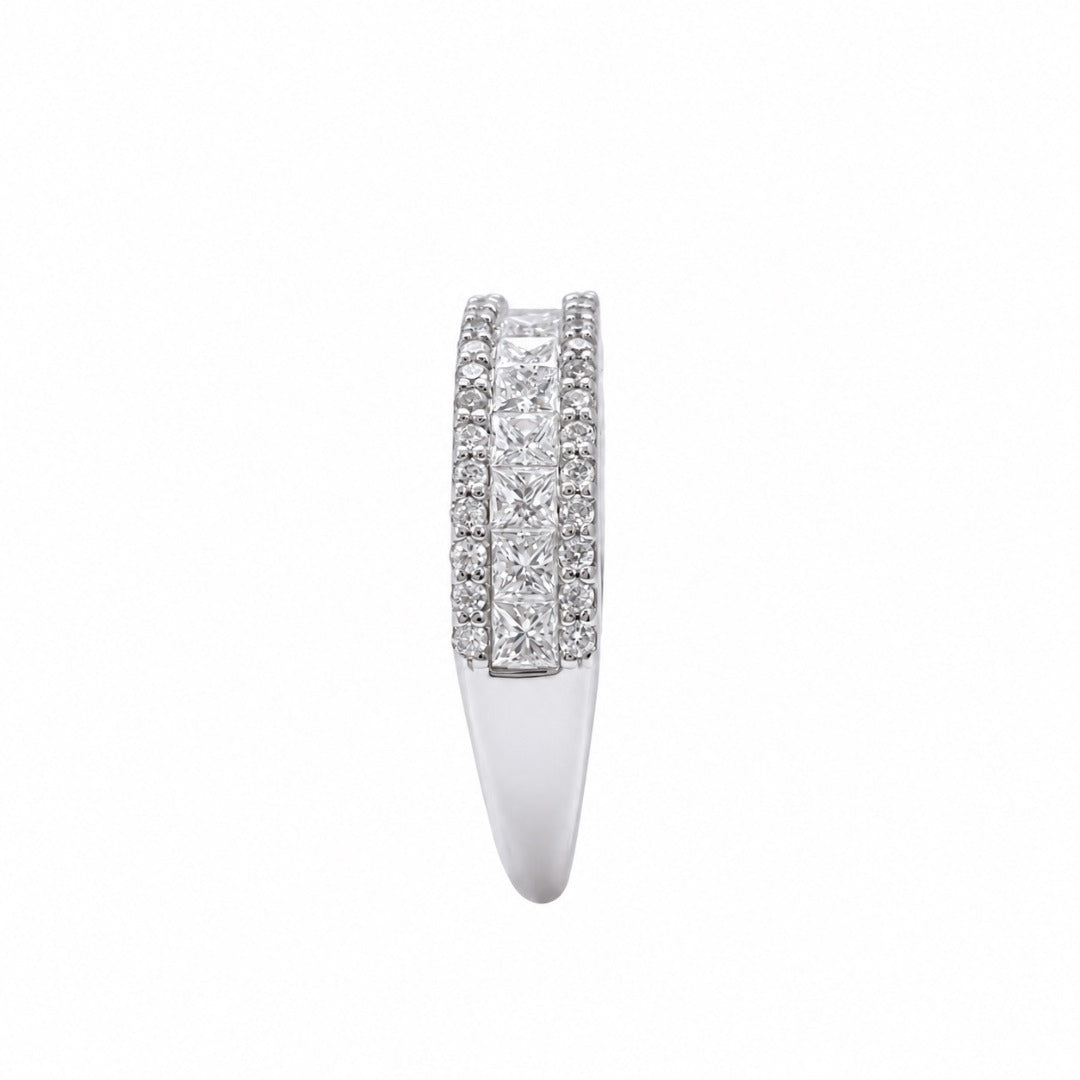 18ct White Gold Natural Princess & Round Diamond Half Eternity Band 1.20ct