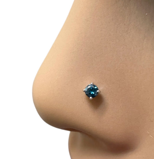 Blue Diamond Nose Stud / Nose Pin White / Yellow Gold 18ct 0.07 cts Screw Back