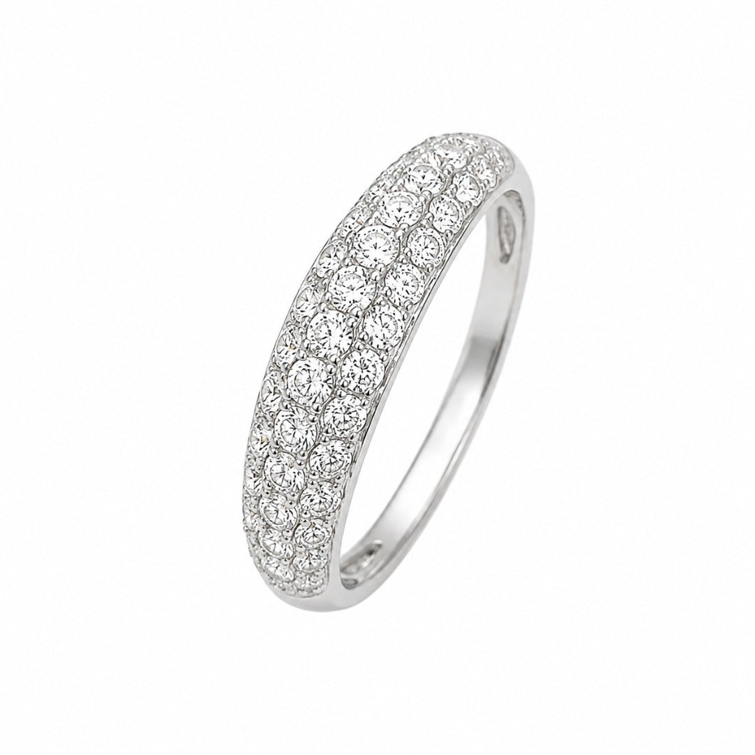 18ct White Gold Natural Diamond Dome Pav� Ring 3 Row 0.89ct