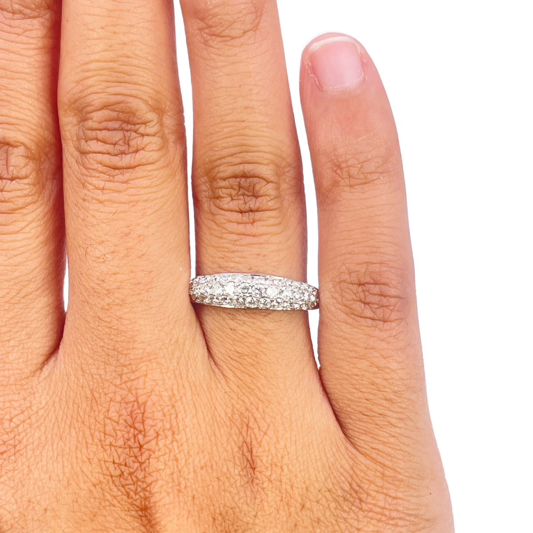 18ct White Gold Natural Diamond Dome Pav� Ring 3 Row 0.89ct
