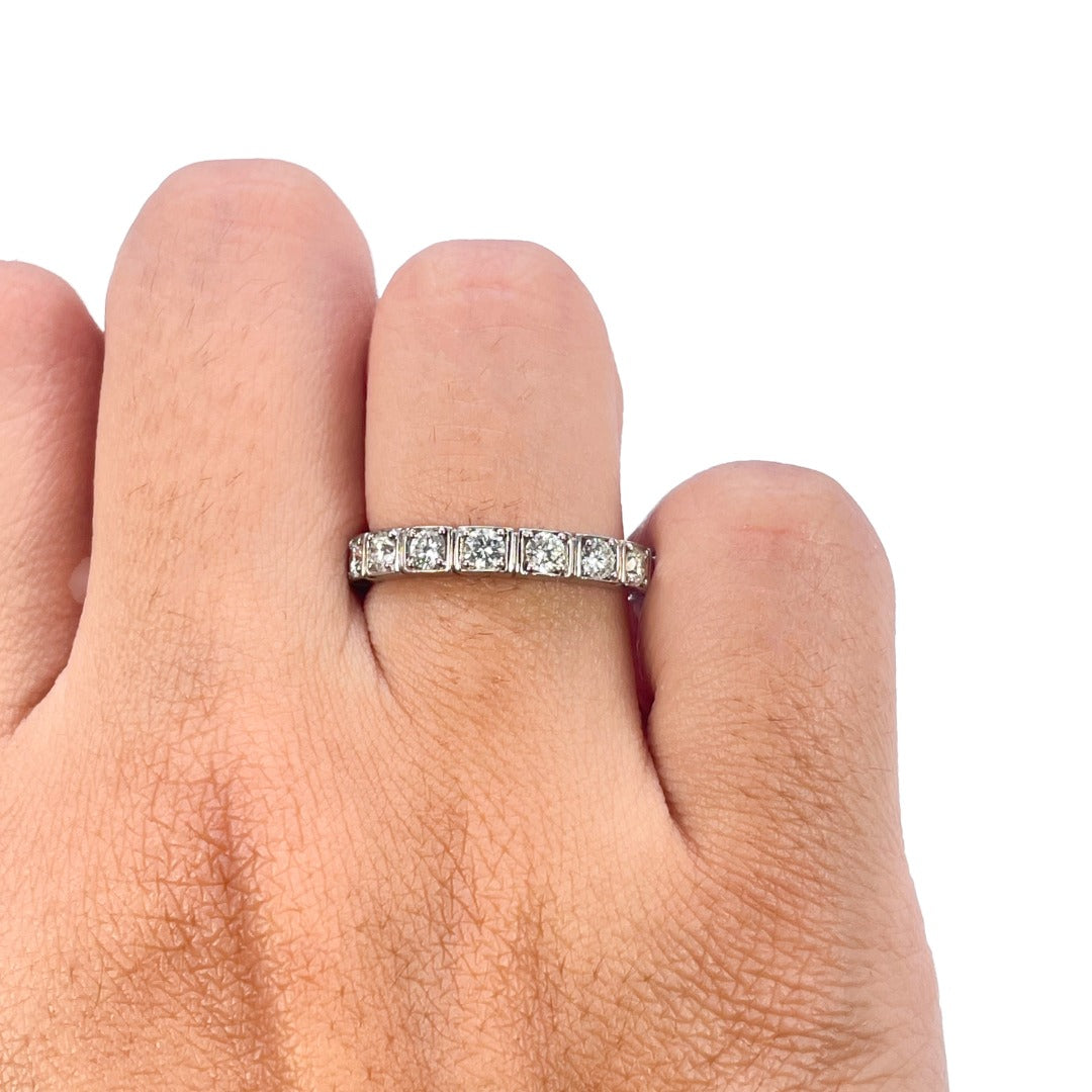 18ct White Gold Natural Diamond Half Eternity Ring Claw Set Geometric