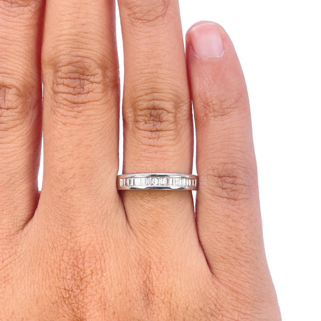 18ct White Gold Natural Baguette Diamond Half Eternity Ring Channel Set 0.20ct
