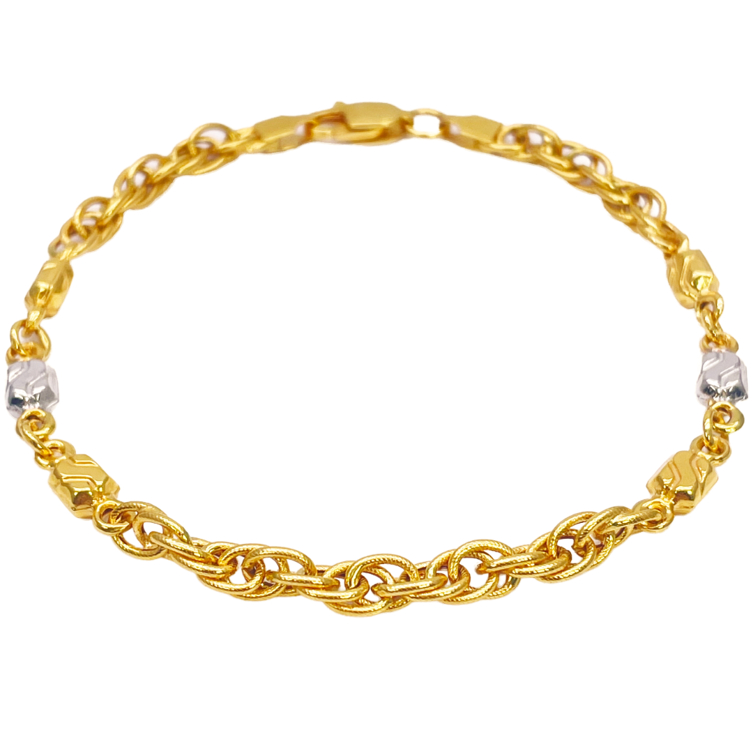 22ct Yellow Gold Fancy Two-Tone Chain Link Bracelet 8 inches 4.6mm Width