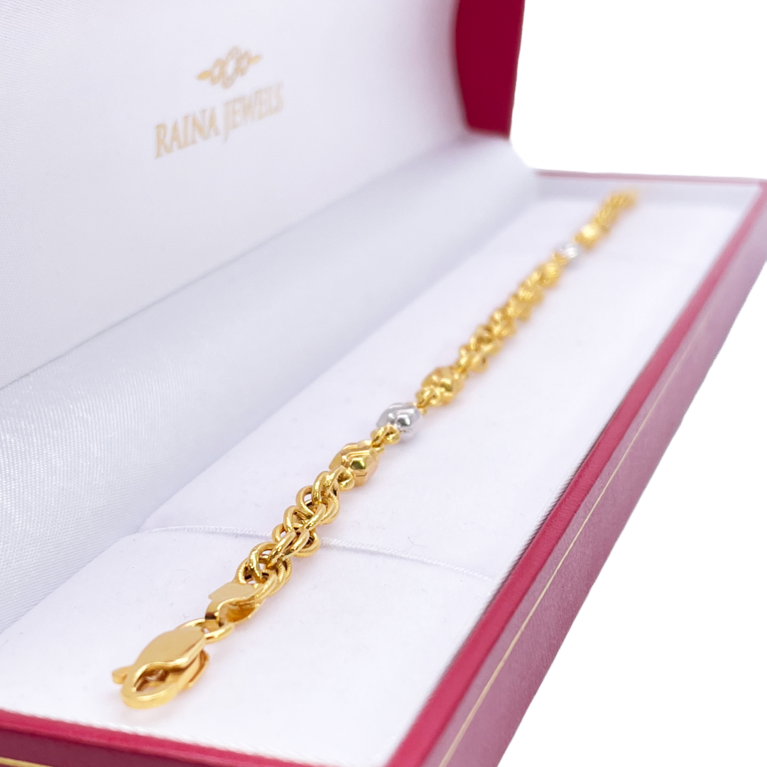 22ct Yellow Gold Fancy Two-Tone Chain Link Bracelet 8 inches 4.6mm Width