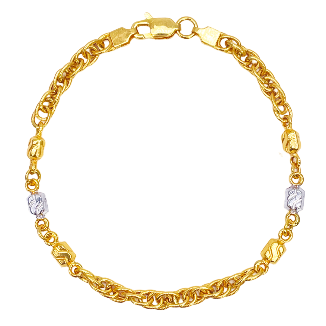 22ct Yellow Gold Fancy Two-Tone Chain Link Bracelet 8 inches 4.6mm Width