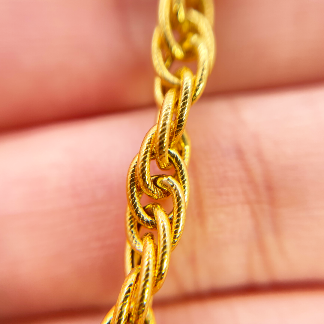 22ct Yellow Gold Fancy Two-Tone Chain Link Bracelet 8 inches 4.6mm Width