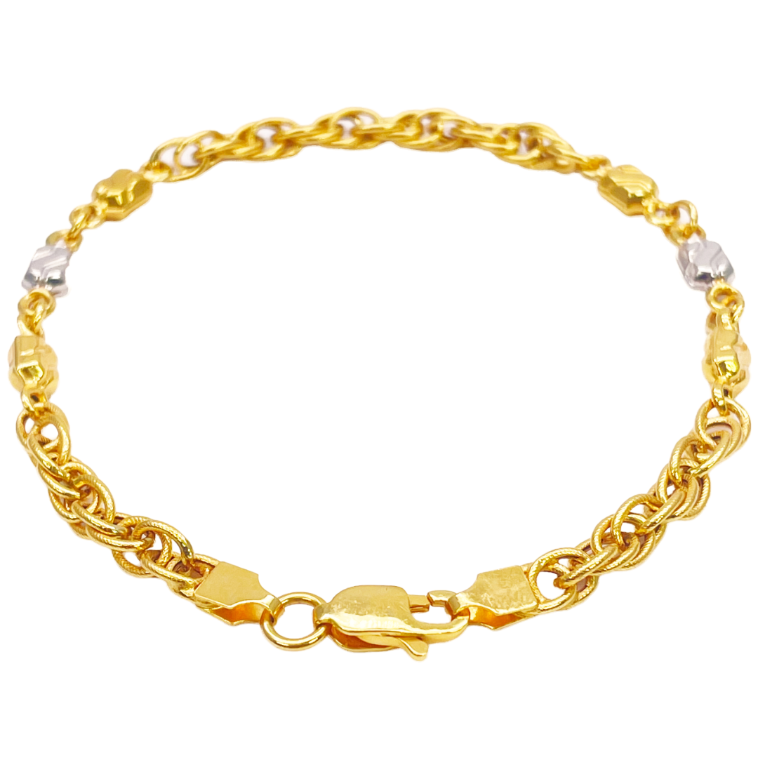 22ct Yellow Gold Fancy Two-Tone Chain Link Bracelet 8 inches 4.6mm Width