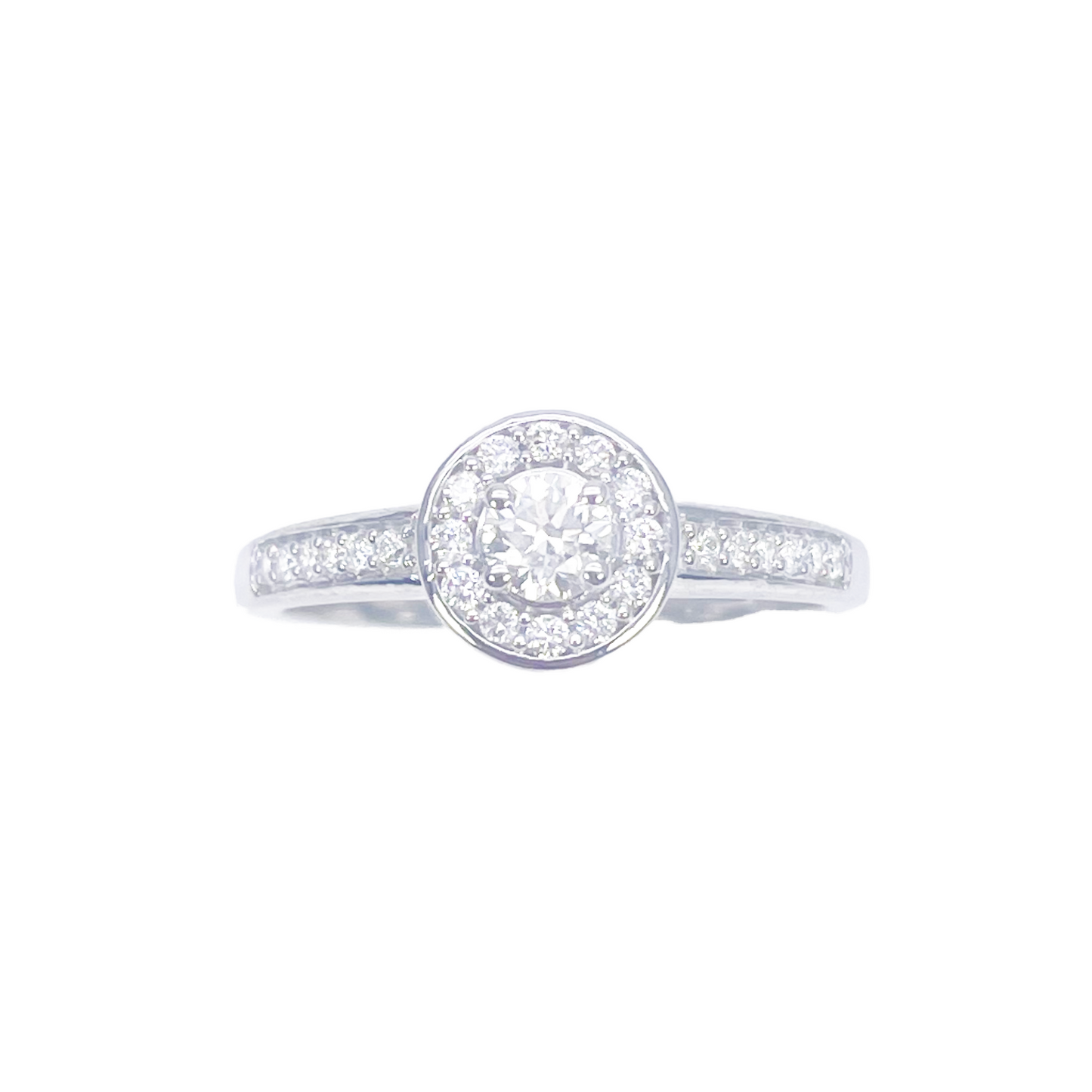 18ct White Gold & Round Natural Diamond Pavi Halo Ring 0.30ct