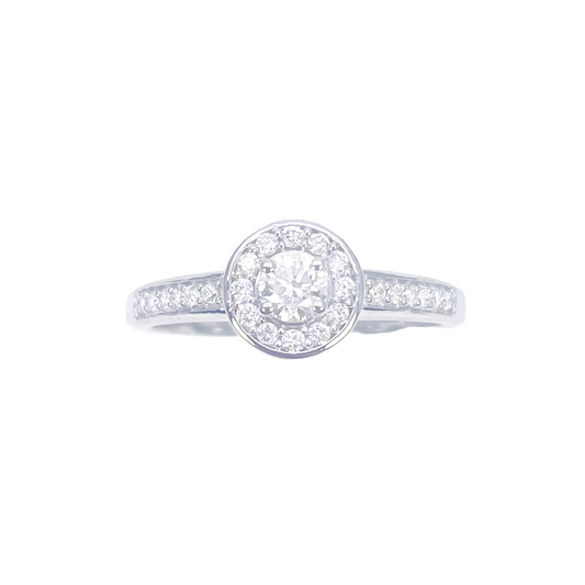18ct White Gold & Round Natural Diamond Pavi Halo Ring 0.30ct