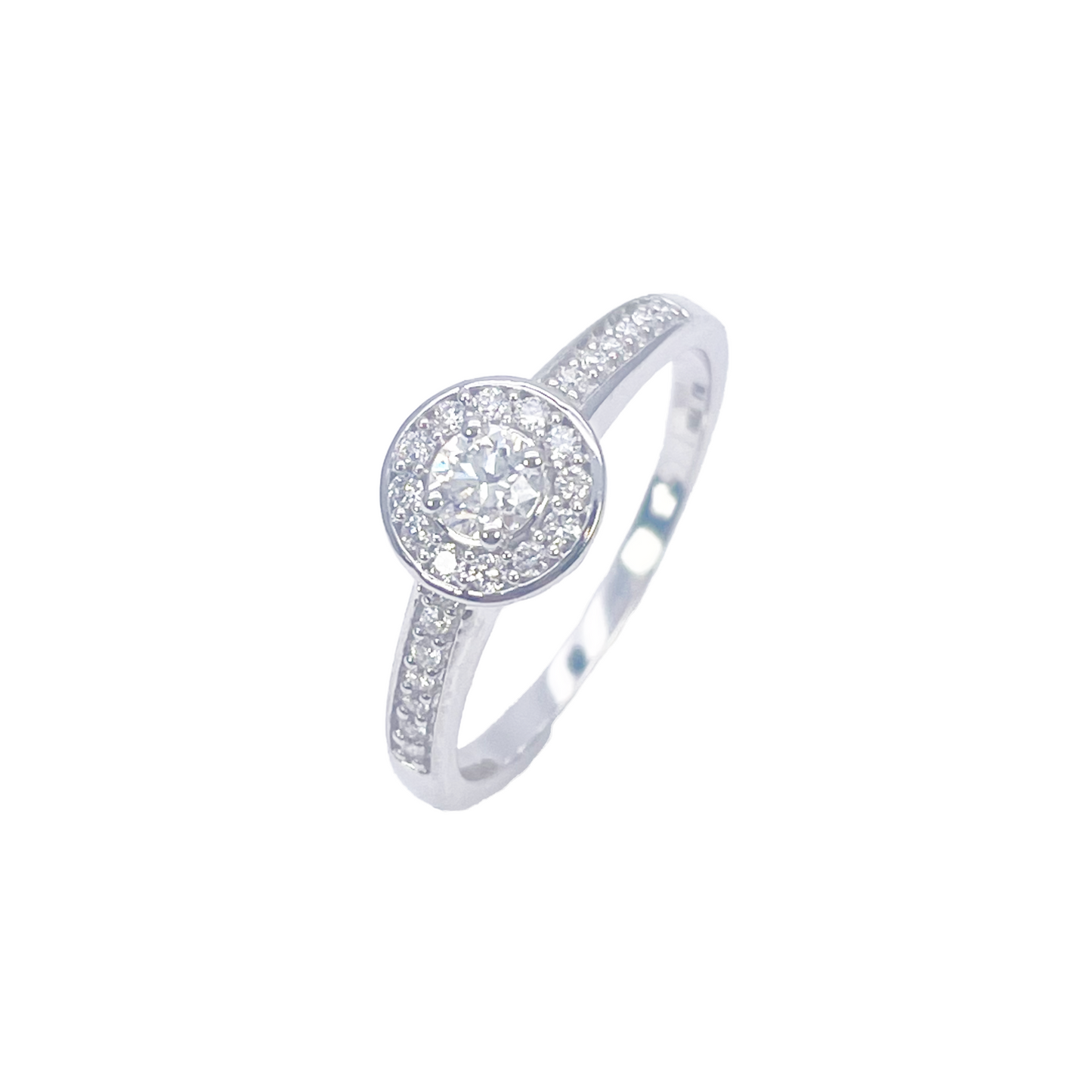 18ct White Gold & Round Natural Diamond Pavi Halo Ring 0.30ct