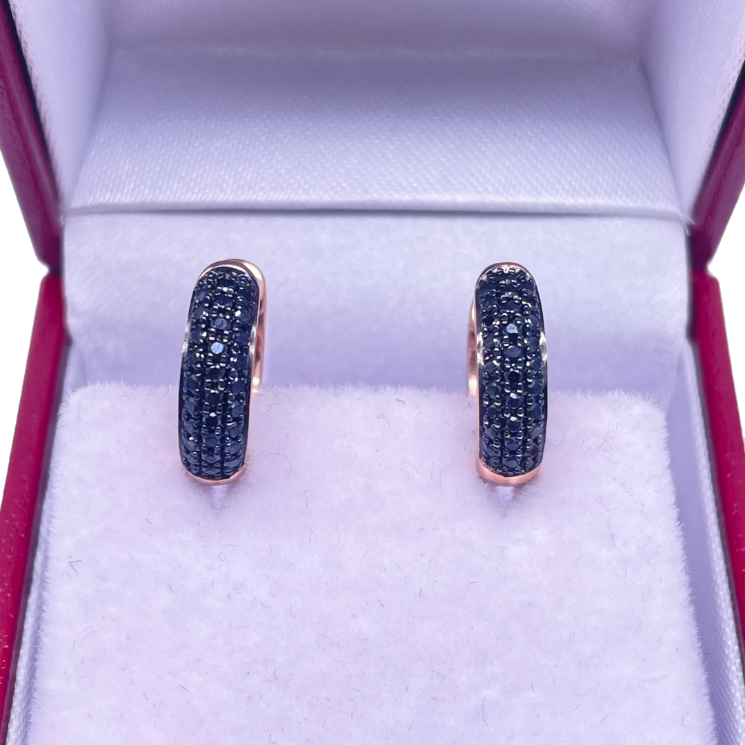 14ct Rose Gold Black Diamond Pair of Hoop Earrings 0.30 carats