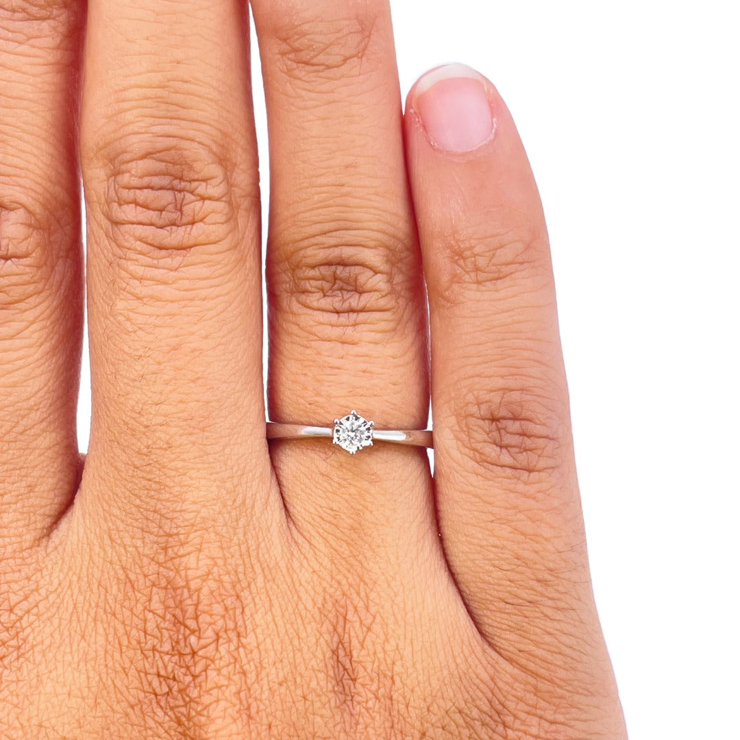 14ct White Gold 0.05ct Natural Diamond Six Claw Illusion Solitaire Ring