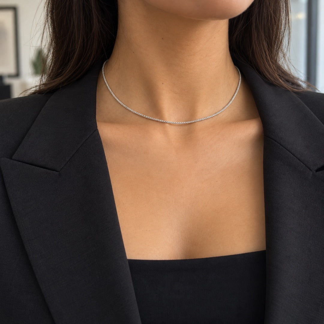 Platinum Spiga Chain Necklace Wheat Link Design 16 Inches