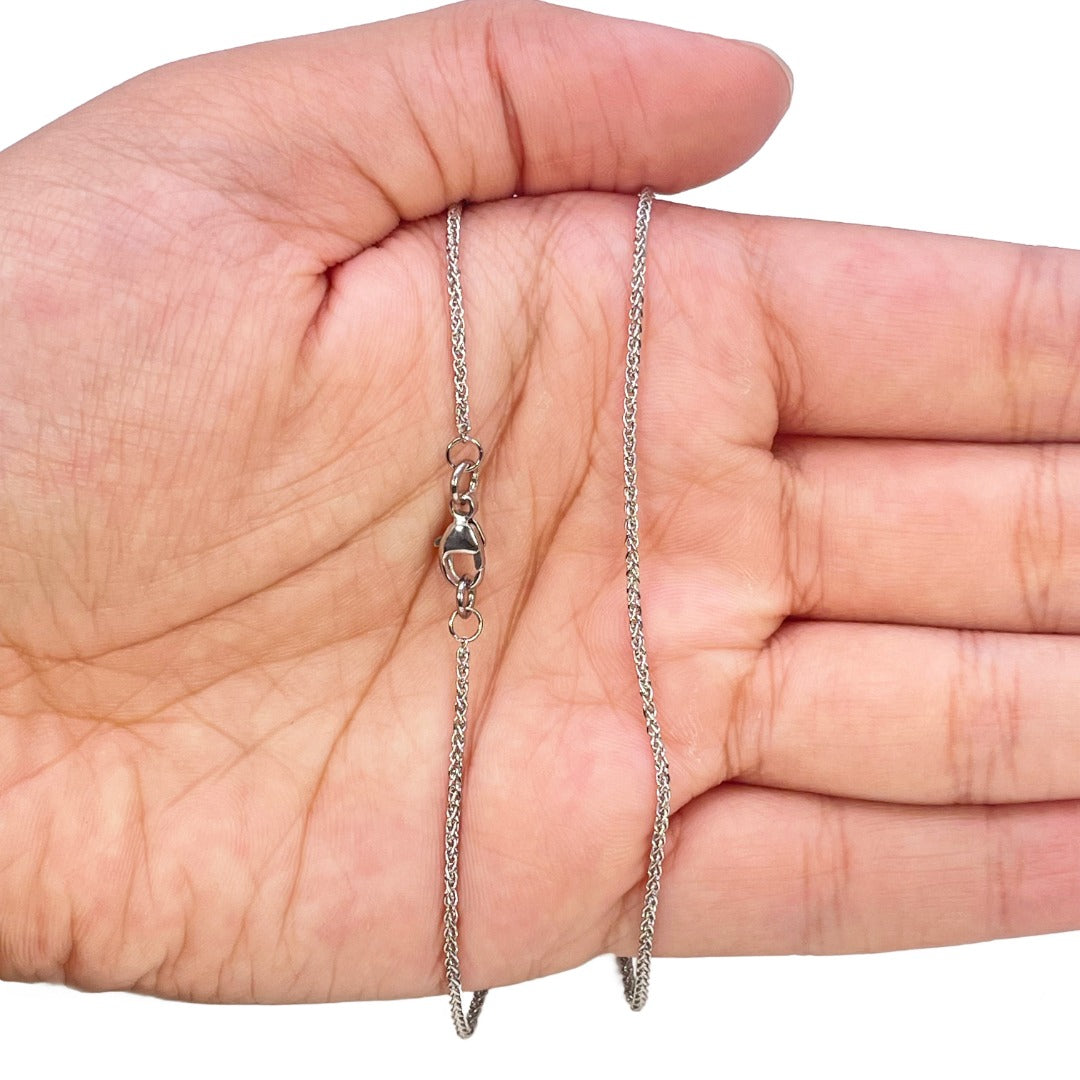 Platinum Spiga Chain Necklace Wheat Link Design 16 Inches