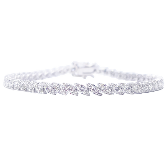 18ct White Gold & Natural Diamond Leaf Marquise Style Tennis Bracelet 3.21ct