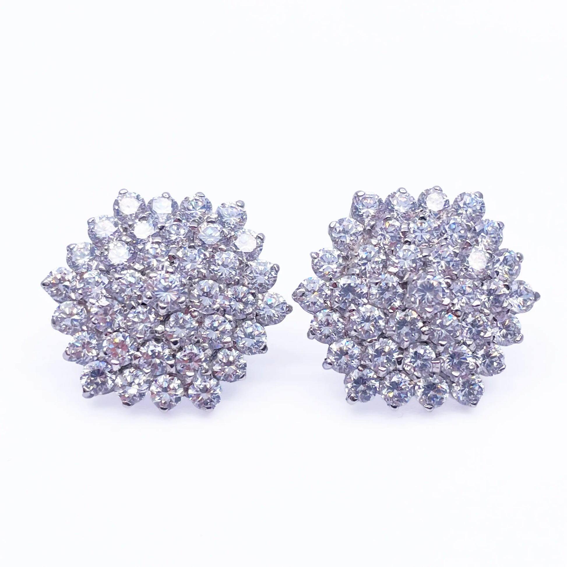 9ct White Gold Cubic Zirconia Hexagonal Cluster Earrings Hallmarked 20mm Wide 