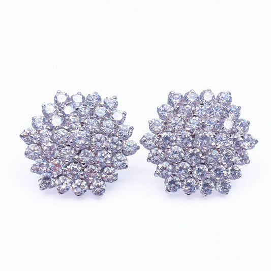 9ct White Gold Cubic Zirconia Hexagonal Cluster Earrings Hallmarked 20mm Wide 