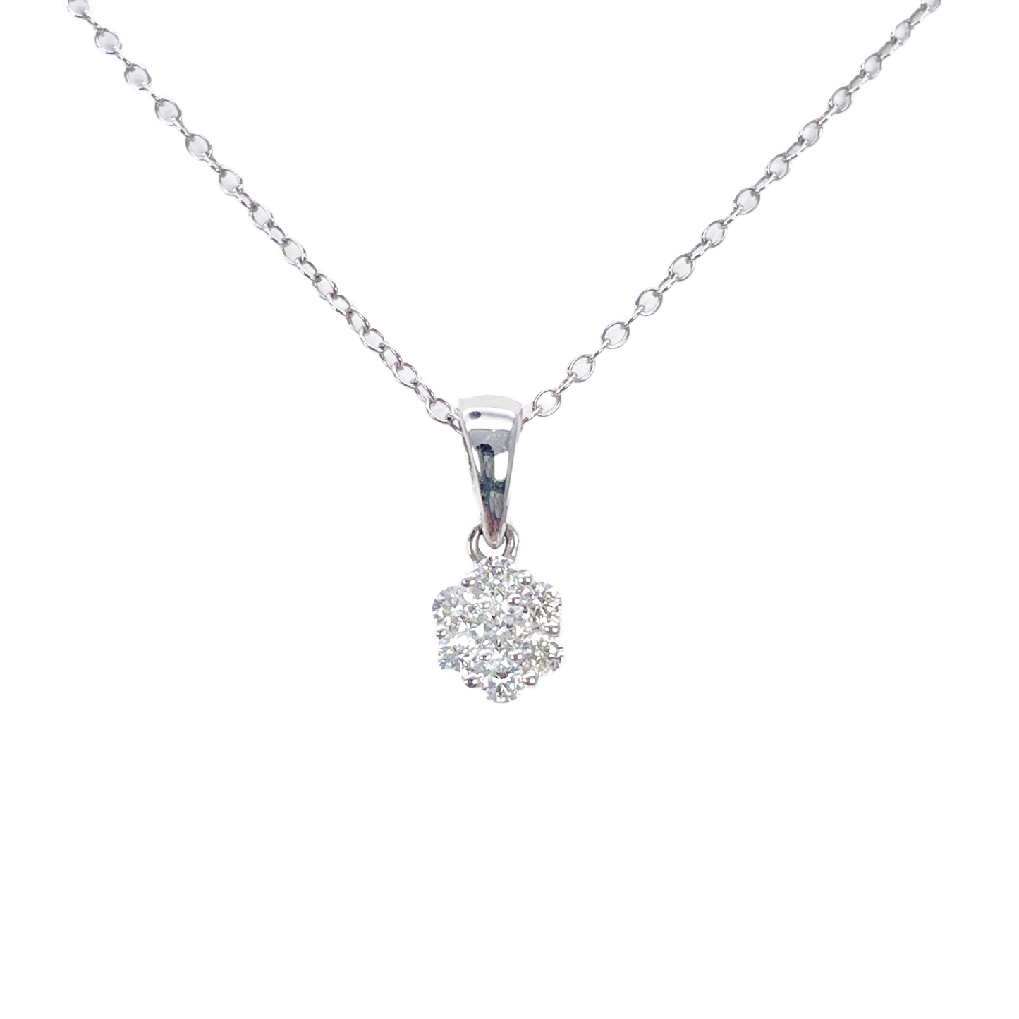 9ct White Gold Natural Round Cluster Diamond Pendant Chain Necklace 0.25ct 