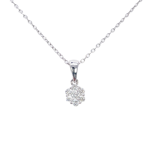 9ct White Gold Natural Round Cluster Diamond Pendant Chain Necklace 0.25ct 