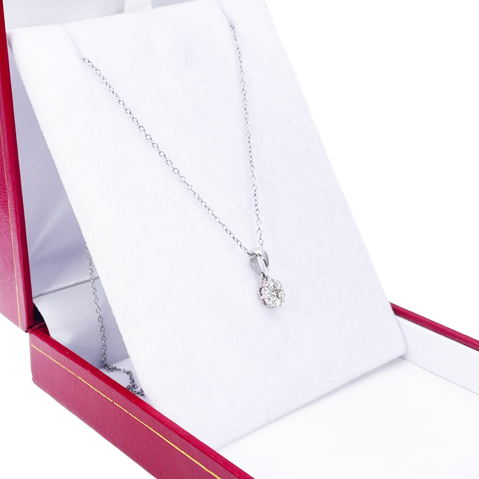 9ct White Gold Natural Round Cluster Diamond Pendant Chain Necklace 0.25ct 