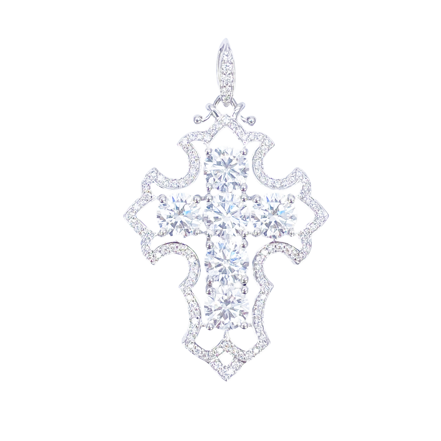 9ct White Gold Round Lab-Grown Diamond Cross Pendant 6.15ct (47x28mm) 