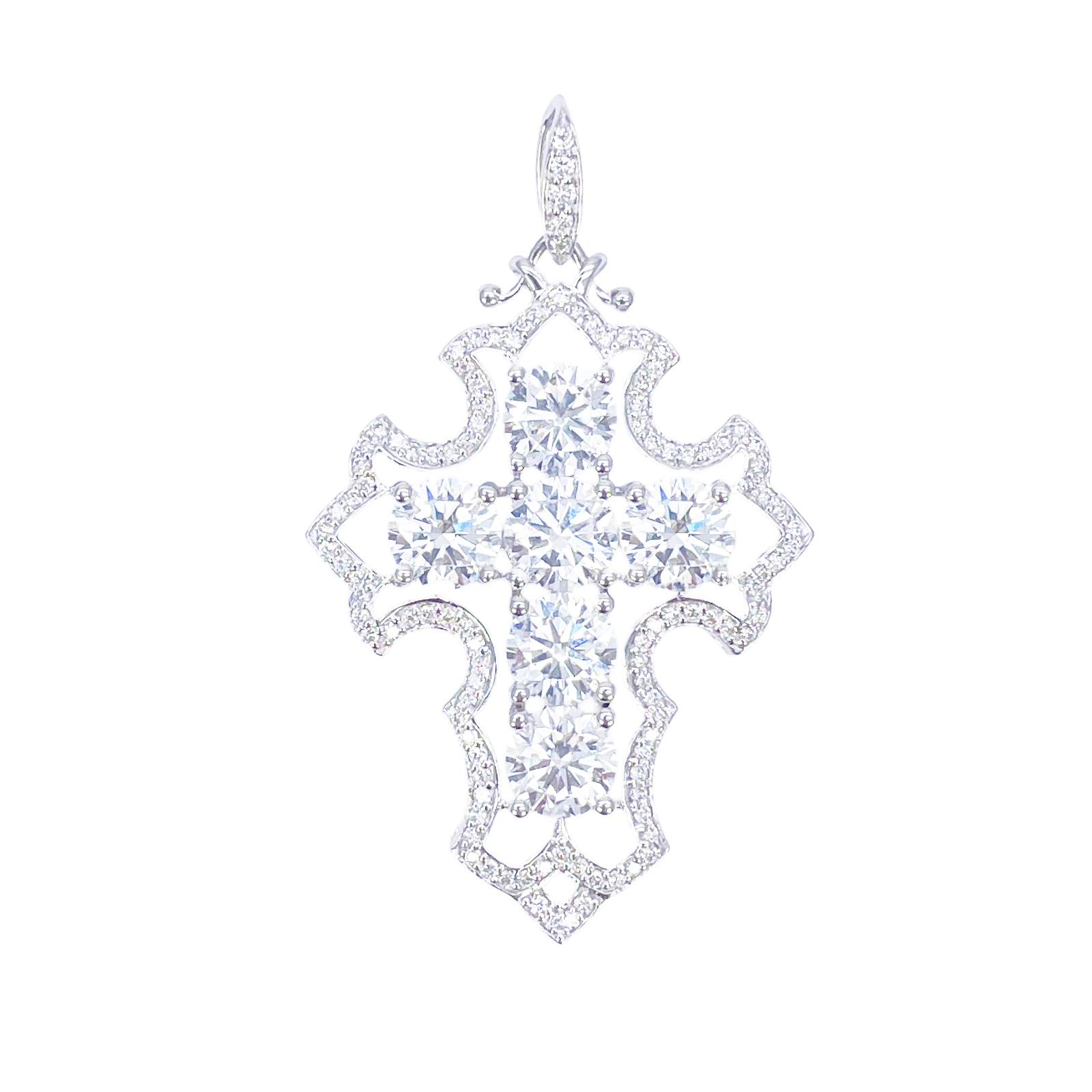 9ct White Gold Round Lab-Grown Diamond Cross Pendant 6.15ct (47x28mm) 