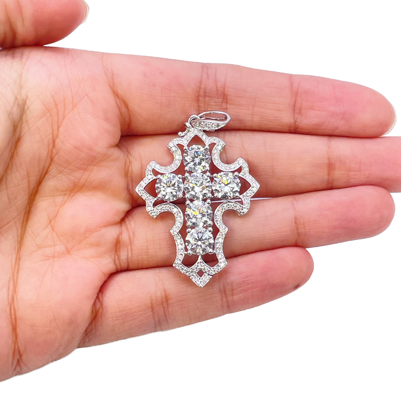 9ct White Gold Round Lab-Grown Diamond Cross Pendant 6.15ct (47x28mm) 