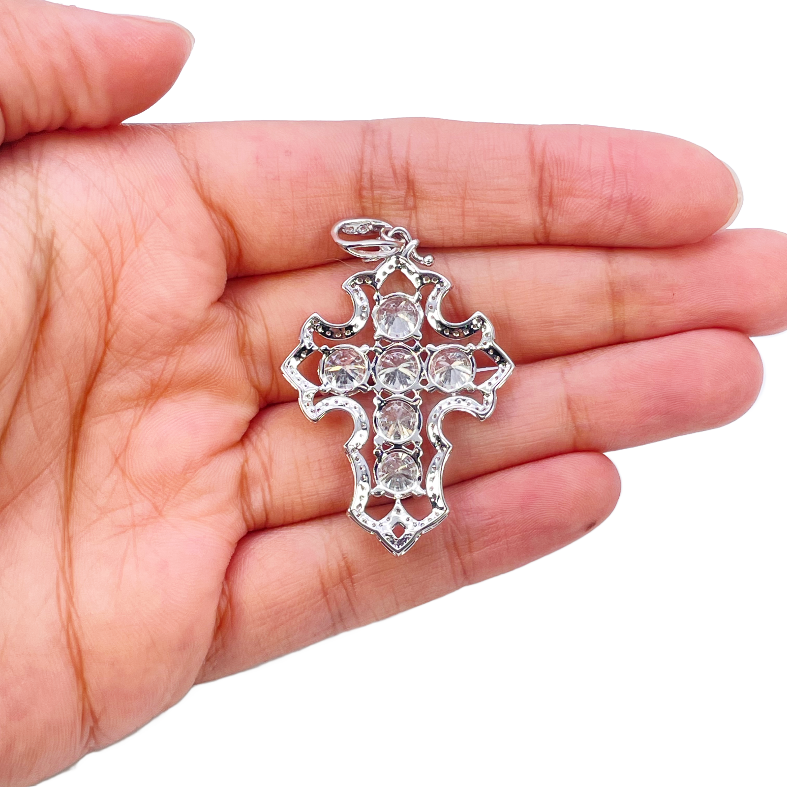 9ct White Gold Round Lab-Grown Diamond Cross Pendant 6.15ct (47x28mm) 