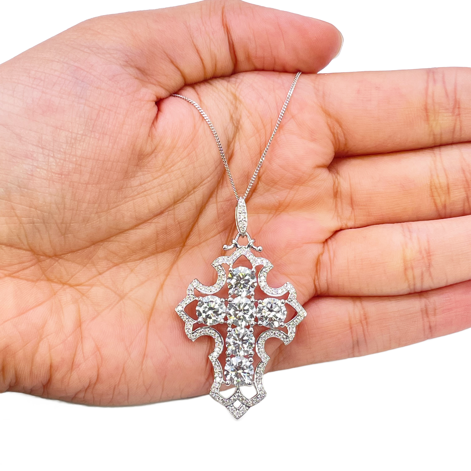 9ct White Gold Round Lab-Grown Diamond Cross Pendant 6.15ct (47x28mm) 