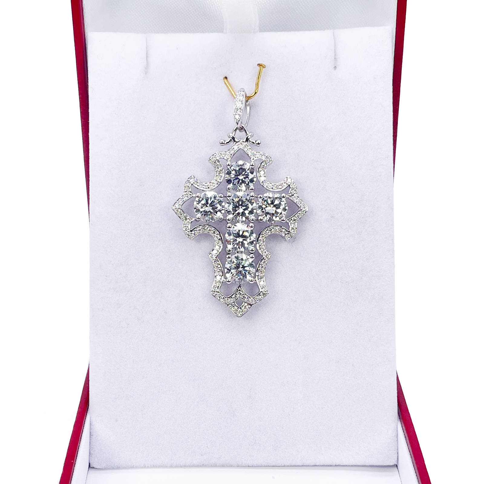 9ct White Gold Round Lab-Grown Diamond Cross Pendant 6.15ct (47x28mm) 